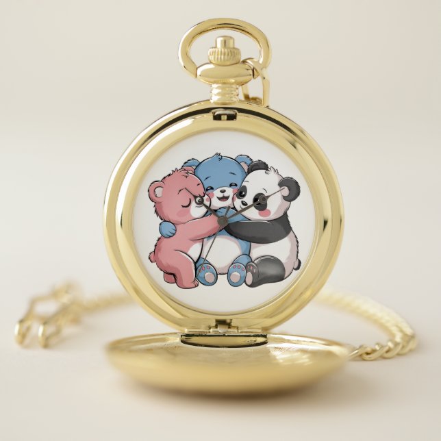 Cute Teddy Bears with Panda Pocket Watch (Inside)