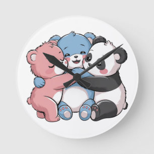 Cute Teddy Bears with Panda Round Clock