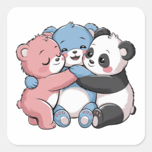 Cute Teddy Bears with Panda Square Sticker