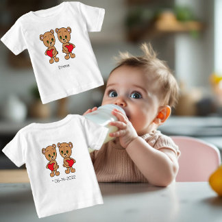 Cute teddy bears with red hearts, personalized  baby T-Shirt