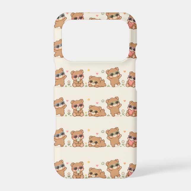 Cute Teddy Bears with Sunglasses Pattern Adorable iPhone Case (Back)