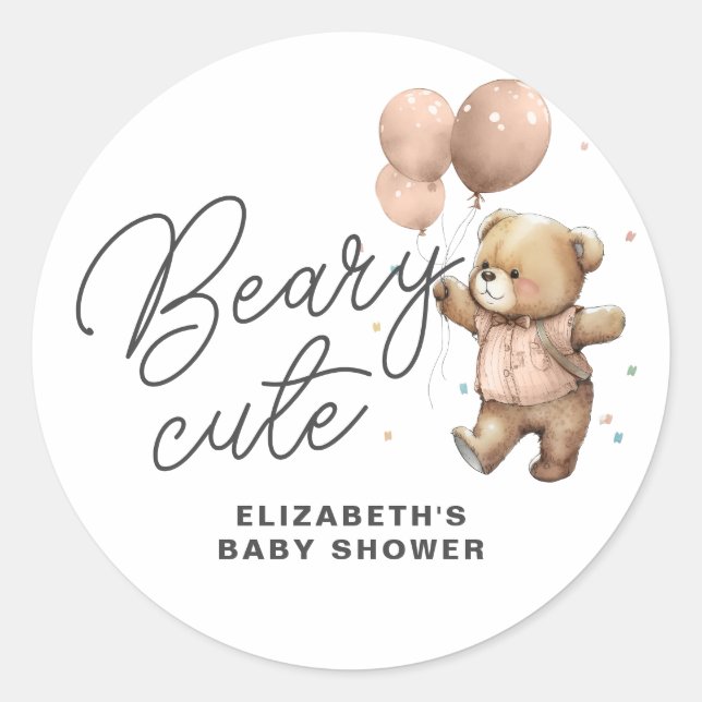 Cute Teddy Beary Sweet Baby Shower Party Classic Round Sticker (Front)