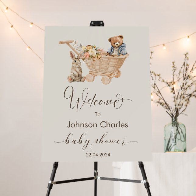 Cute Teddy beat, Bunny Baby Shower Welcome  Foam Board (In Situ (Stand))