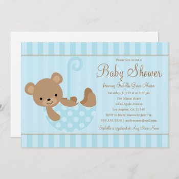 Cute Teddy | Blue Invitation by PinkMoonPaperie at Zazzle