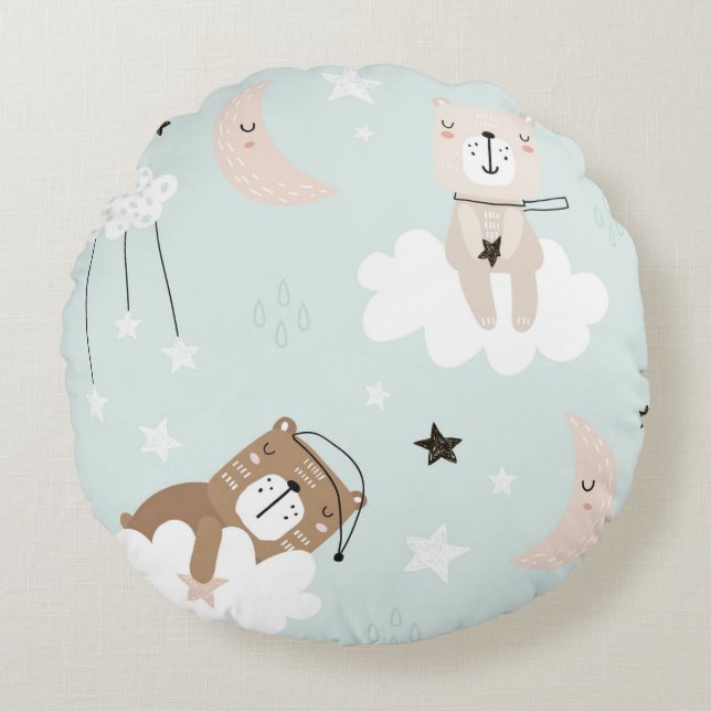 Cute Teddy Blue Throw Pillow for Nursery (Front)