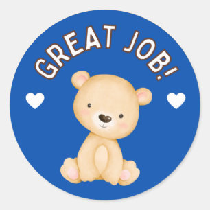 Cute Teddy Great Job Student Progress Award Classic Round Sticker