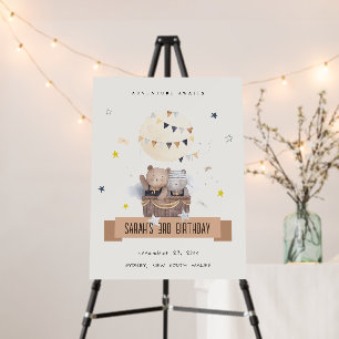 Cute Teddy Hot Air Balloon Kids Birthday Welcome Foam Board