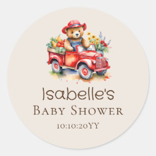 Cute Teddy Locally Grown Baby Shower Red Pickup  Classic Round Sticker