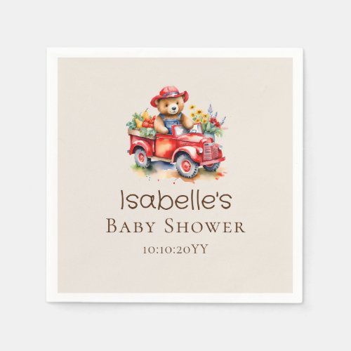 Cute Teddy Locally Grown Baby Shower Red Pickup  Napkins