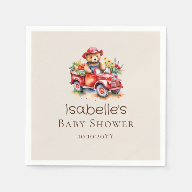 Cute Teddy Locally Grown Baby Shower Red Pickup  Napkins (Front)