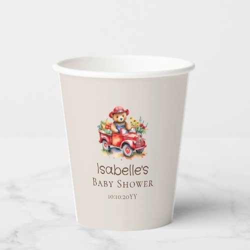 Cute Teddy Locally Grown Baby Shower Red Pickup  Paper Cups