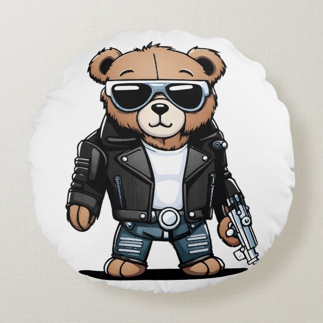 Cute Teddy Memes Round Pillow (Front)