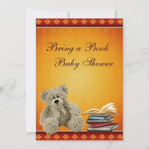 Cute Teddy Neutral Bring a Book Baby Shower Invitation