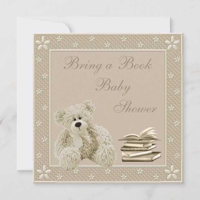 Cute Teddy Neutral Bring a Book Baby Shower Invitation (Front)