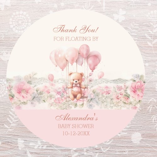 Cute Teddy Pink Girl Baby Shower Thank You Classic Round Sticker