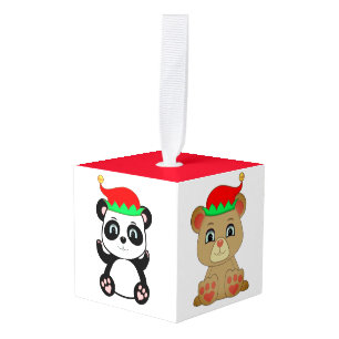 Cute Teddy, Polar & Panda Elf Bears Cube Ornament