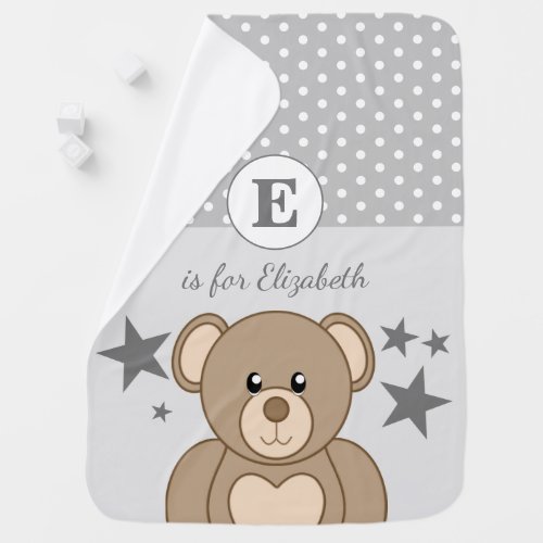 Cute teddy polka dots stars grey and white baby blanket