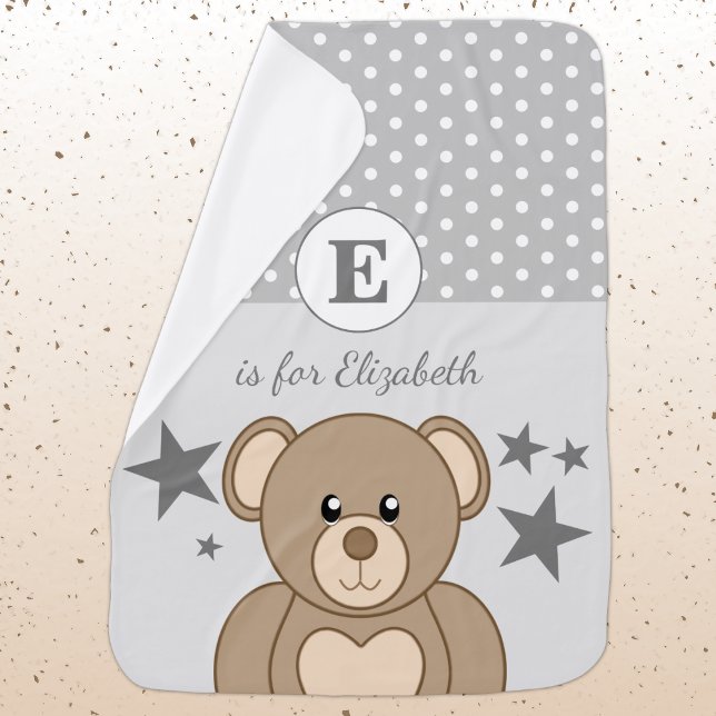 Cute teddy polka dots stars grey and white baby blanket (Creator Uploaded)