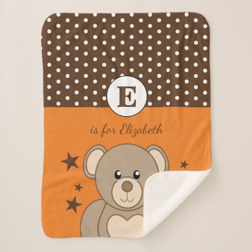 Cute teddy polka dots stars orange and brown sherpa blanket