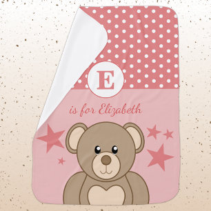 Cute teddy polka dots stars pink and white baby blanket