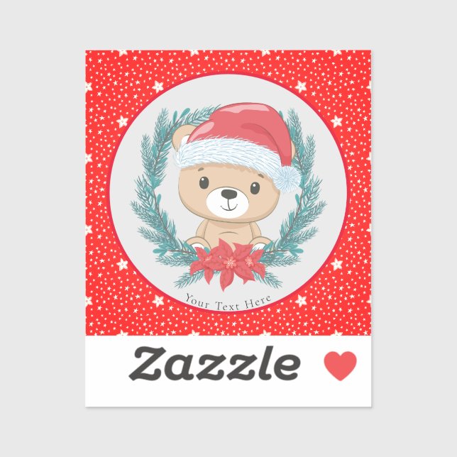 Cute Teddy Red and White Stars Merry Christmas  Sticker (Sheet)