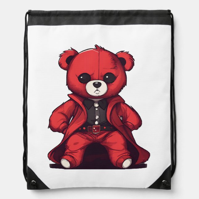 Cute teddy red boy drawstring bag (Front)
