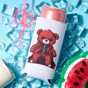 Cute teddy red boy seltzer can cooler