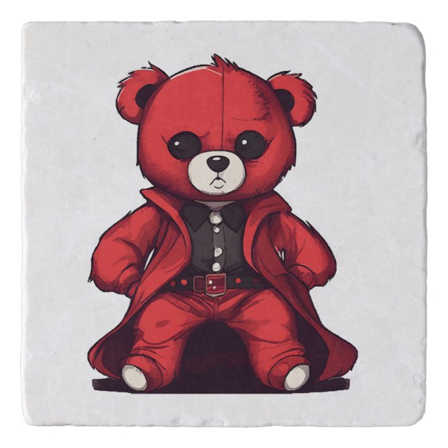 Cute teddy red boy trivet (Front)