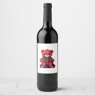 Cute teddy red boy wine label