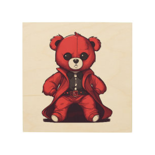 Cute teddy red boy wood wall art