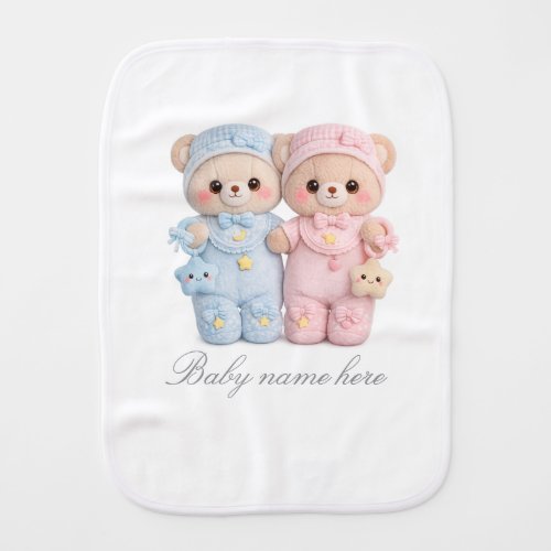 Cute Teddy Twins Baby Burp Cloth Unisex Gift Set