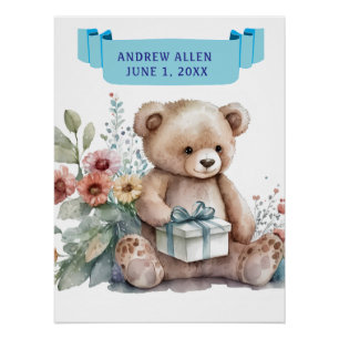 CUTE TEDDY WITH GIFT PACKAGE WITH NAME Birthday Poster