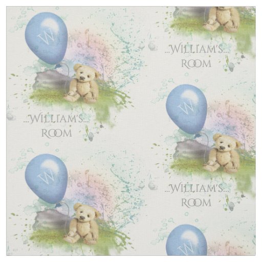 Cute Teddy's Blue Balloon Baby Boy Nursery Fabric
