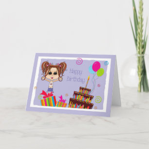Cute Teen, Brunette, Cake, Presents, Happy Birthd Card