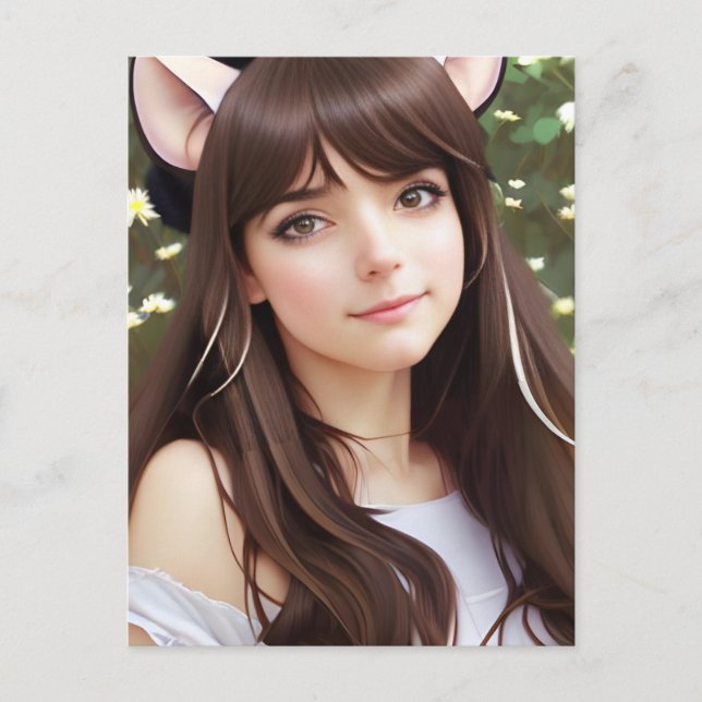 Cute Teenager Wearing Cat Ears Postcard (Front)