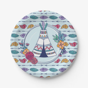 Cute Teepee Boho Tribal Birthday Paper Plate