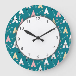 Cute Teepees and Arrows - Large Clock