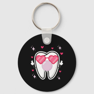 Cute Teeth Heart Sungl Blowing Gum Dental Squad Va Keychain