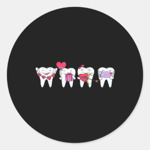 Cute Teeth Heart Valentines Dental Hygienist Denti Classic Round Sticker