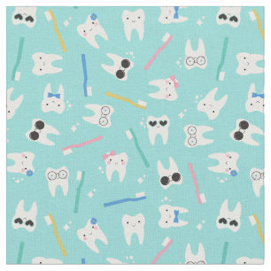 Cute Teeth Pediatric Dentistry Turquoise Pattern Fabric