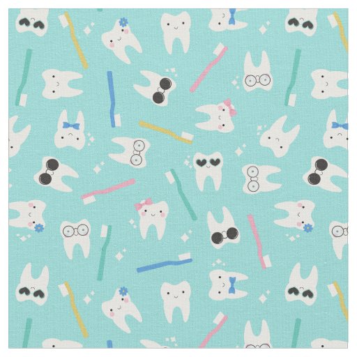 Cute Teeth Pediatric Dentistry Turquoise Pattern Fabric