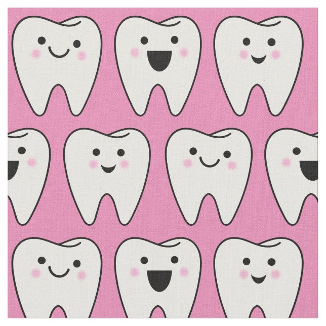 Cute Teeth Tooth Fairy Dentist Dental Pink Fabric (Close Up)