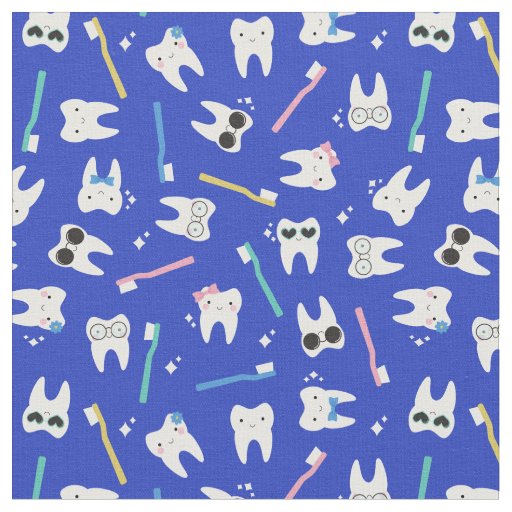 Cute Teeth Toothbrush Pediatric Dentistry Blue Fabric