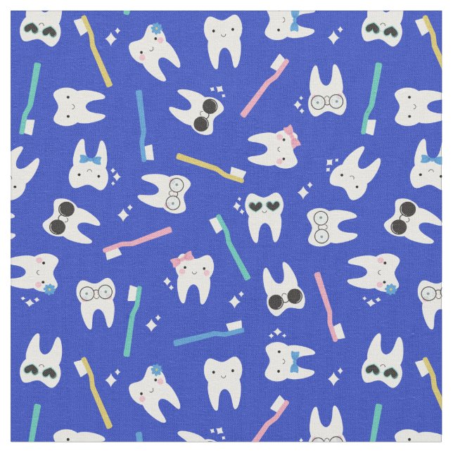 Cute Teeth Toothbrush Pediatric Dentistry Blue Fabric (Close Up)