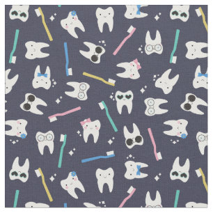 Cute Teeth Toothbrush Pediatric Dentistry Navy Fabric