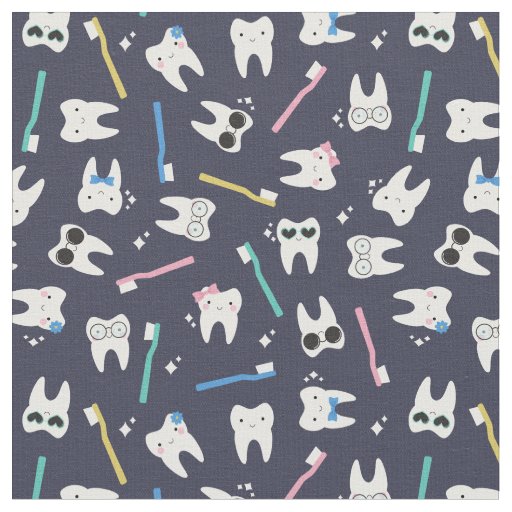 Cute Teeth Toothbrush Pediatric Dentistry Navy Fabric