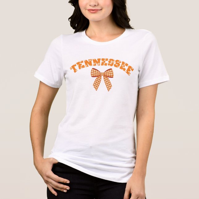 Cute Tennessee Orange Women Girls Kids Bow Checker Tri-Blend Shirt (Front)
