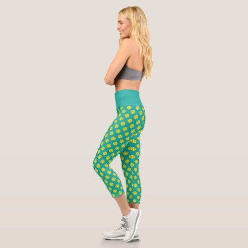 Cute tennis ball pattern high waist sports capri leggings