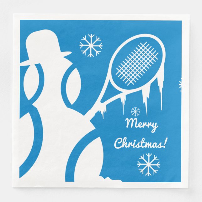 Cute tennis ball snowman winter Christmas Holiday Paper Dinner Napkins (Front)