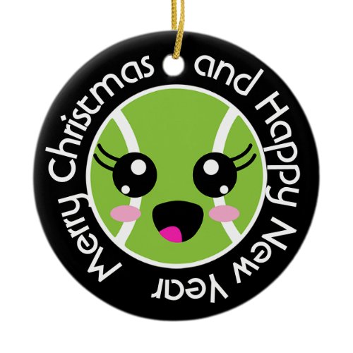 Cute tennis ball with Christmas wish, customizable Ceramic Ornament